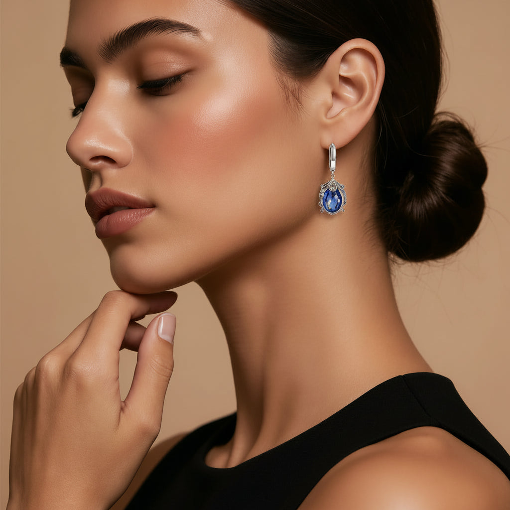 Blue Ocean Wave CZ Copper Alloy Drop Earrings